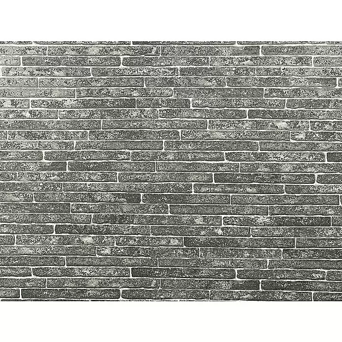 Marburg Sand & Stones Vliestapete Steinmauer I - Dunkelgrau, Steinoptik, 10,05 x 0,53 m - Dunkelgraue, gesprenkelte Ziegelwandtextur mit weißen Mörtellinien für eine rustikale Ästhetik.