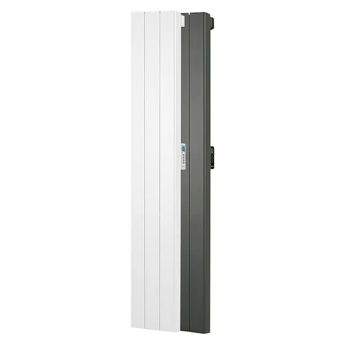 Rointe Radiador eléctrico digital Palaos - 1.500 W, Blanco, 110 x 356 x 1.800 mm - Primer plano de un radiador blanco y gris con panel de control, ideal para espacios habitables modernos.