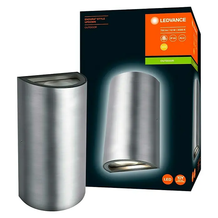Ledvance LED-Außenwandleuchte Endura Style UpDown - 11,5 W, 5,5 x 9 x 16 cm, Edelstahl, IP44 - LEDVANCE Endura Style UpDown Outdoor-Leuchte aus Aluminium, 700 lm, 12 W, 3000 K, ideal für die Außenbeleuchtung mit 10 Jahren Garantie.