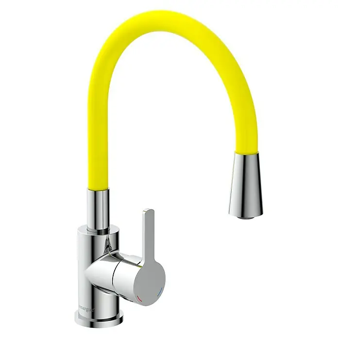 Camargue Spültischarmatur Flexo - Gelb, Glänzend - Gelber Küchenarmatur mit verchromtem Griff und Auslauf. Praktisch und modern für jede Küche.