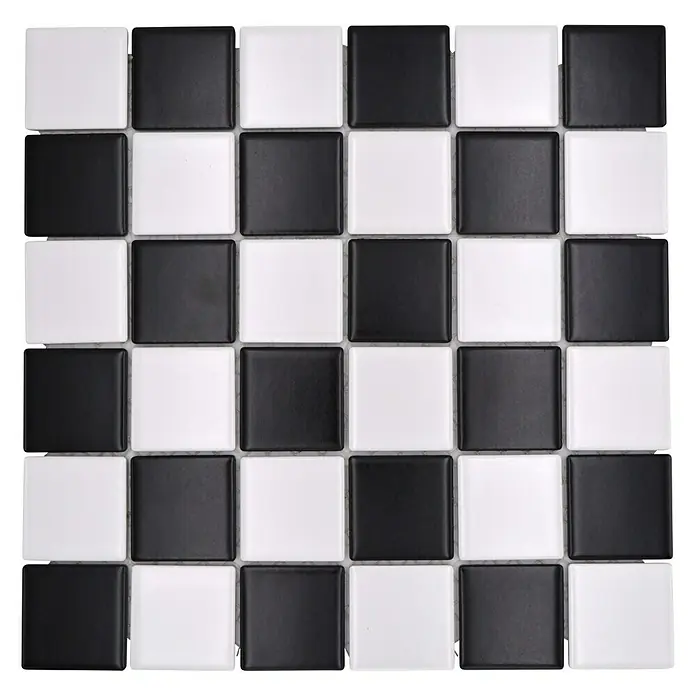 Mosaikfliese Quadrat CD 202 - 29,8 x 29,8 cm, Schwarz/Weiß, Matt - Quadratische Fliesenmatte mit abwechselnd schwarzen und weißen Fliesen.