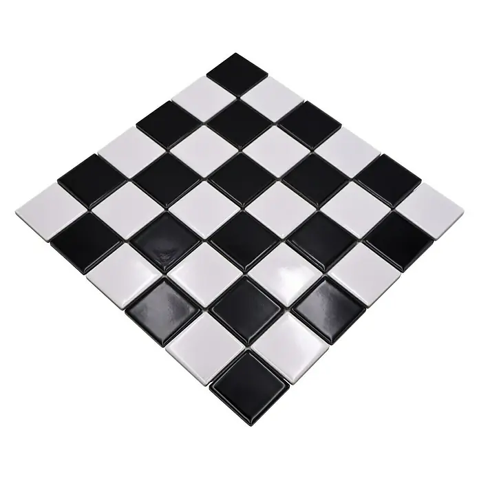 Mosaikfliese Quadrat CD 200 - 29,8 x 29,8 cm, Schwarz/Weiß, Glänzend - Schachbrettmusterfliesen: Elegante schwarz-weiße quadratische Fliesen für ein stilvolles und modernes Design.