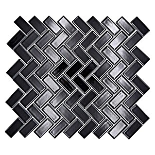 Mosaikfliese Fischgrät CHB 6BG (29,8 x 29,8 cm, Schwarz, Glänzend)