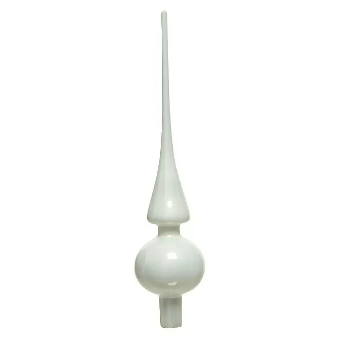 Decoris Christbaumspitze - Ø x H: 6 x 26 cm, Glas, 1 Stk., Winterweiß - Weißer Glas-Weihnachtsbaumspitze mit langer spitzer Oberseite und kugelförmigem Fuß.