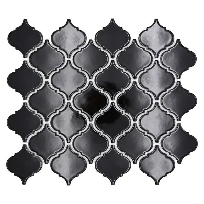 Mosaikfliese Florentiner Uni CLP 2BG - 29,3 x 24,5 cm, Schwarz, Glänzend - Elegantes Mosaikfliesenmuster in Schwarz- und Grautönen mit glänzender Oberfläche, ideal für stilvolle Wandgestaltungen.