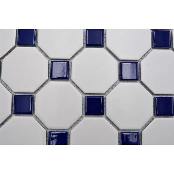 Mosaikfliese Octagon Octa G464 - 29,5 x 29,5 cm, Blau/Weiß, Matt - Detailaufnahme