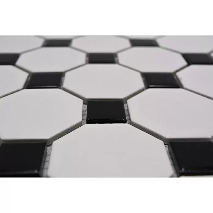 Mosaikfliese Octagon Octa G468 - 29,5 x 29,5 cm, Weiß/Schwarz, Matt - Detailaufnahme
