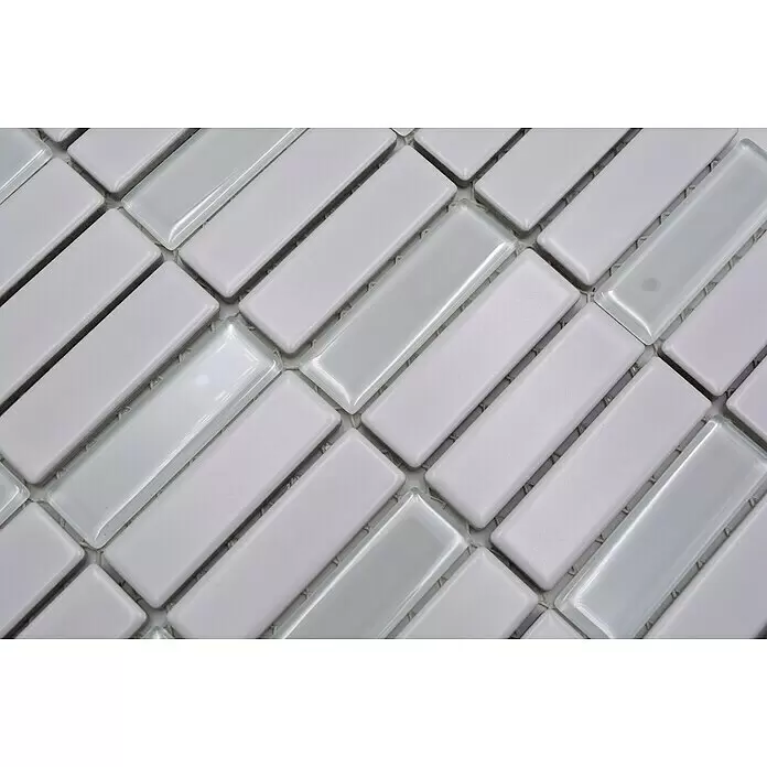 Mosaikfliese Stäbchen Mix ST 325 - 29,7 x 29 cm, Weiß, Matt - Detailaufnahme