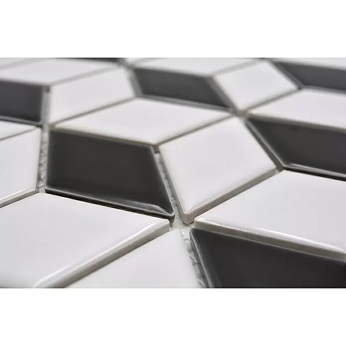 Mosaikfliese Würfel POV 01 - 26,6 x 30,5 cm, Weiß/Schwarz, Glänzend - Detailaufnahme