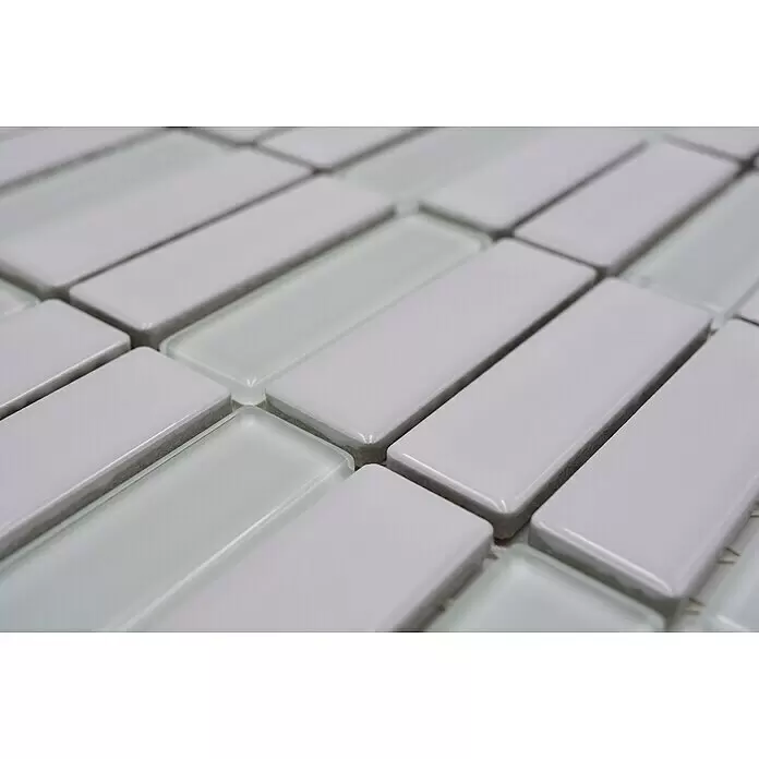 Mosaikfliese Stäbchen Mix ST 315 - 29,7 x 29 cm, Weiß, Glänzend - Detailaufnahme
