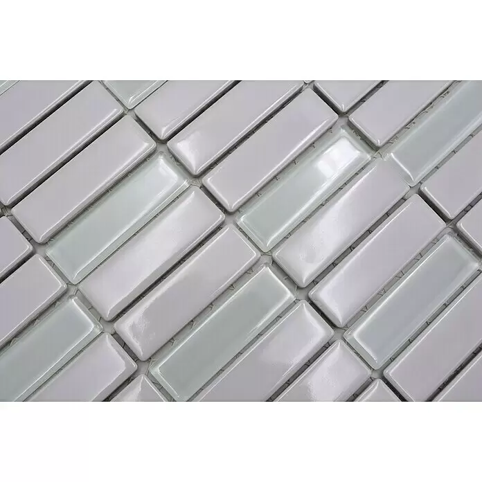 Mosaikfliese Stäbchen Mix ST 315 - 29,7 x 29 cm, Weiß, Glänzend - Detailaufnahme