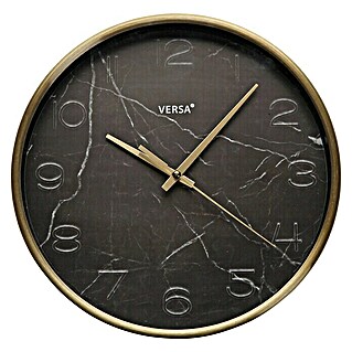 Reloj de pared redondo Mármol (Negro, Diámetro: 25 cm)