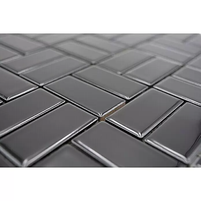 Mosaikfliese Windmühle Uni CWM 8BG - 29,8 x 29,8 cm, Schwarz, Glänzend - Detailaufnahme