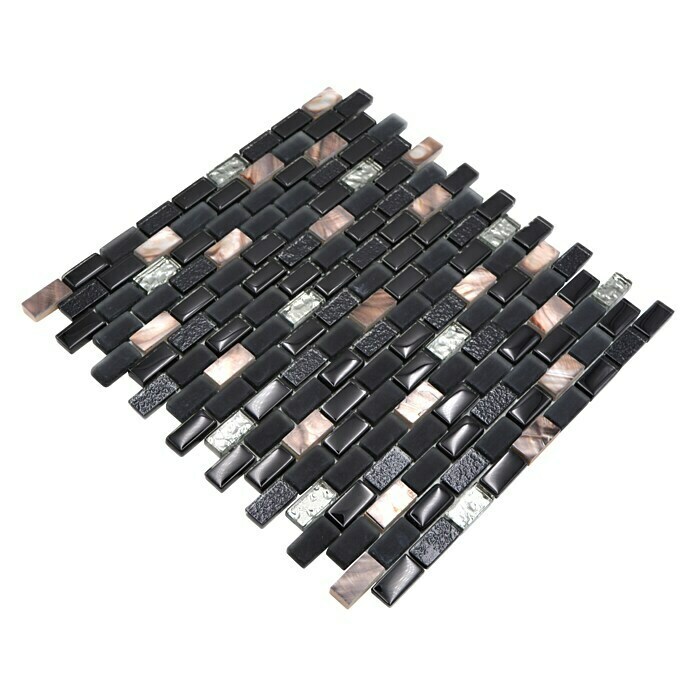 Mosaikfliese Brick Crystal Mix XCM B03S (30 x 28,5 cm, Schwarz/Beige, Glänzend)