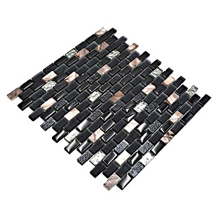 Mozaik pločica Brick Crystal Mix XCM B03S (30 x 28,5 cm, Crno-bež boje, Sjaj)