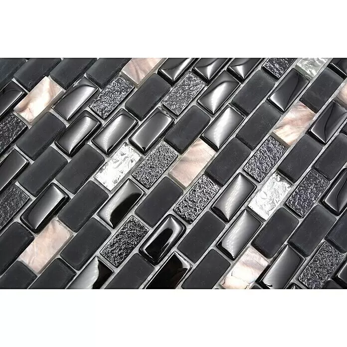 Mosaikfliese Brick Crystal Mix XCM B03S - 30 x 28,5 cm, Schwarz/Beige, Glänzend - Detailaufnahme