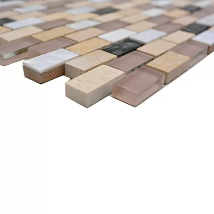 Mosaikfliese Brick Crystal Mix XCM B05S - 30 x 28,5 cm, Beige/Braun/Weiß, Glänzend - Detailaufnahme