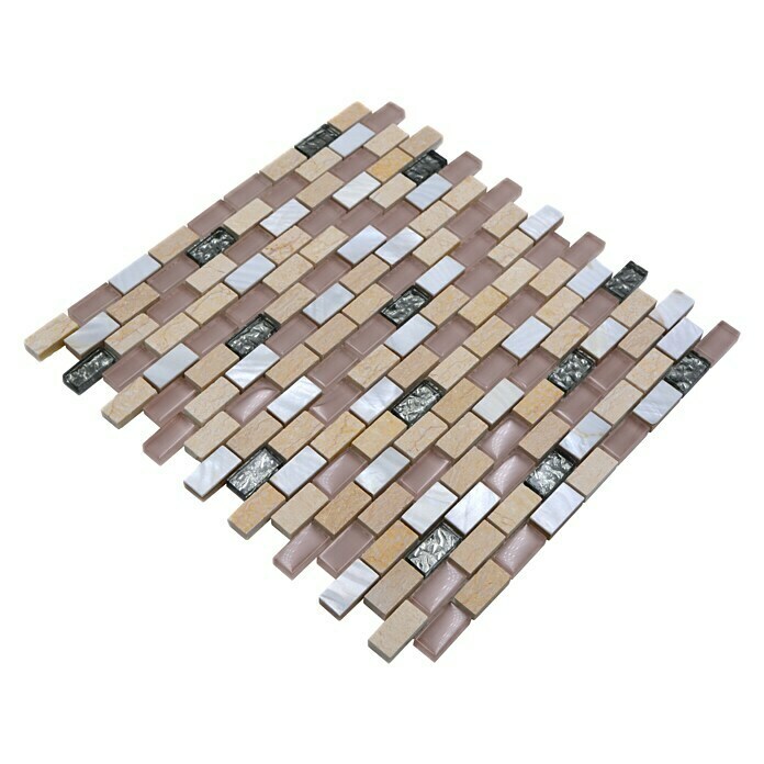 Mosaikfliese Brick Crystal Mix XCM B05S (30 x 28,5 cm, Beige/Braun/Weiß, Glänzend)