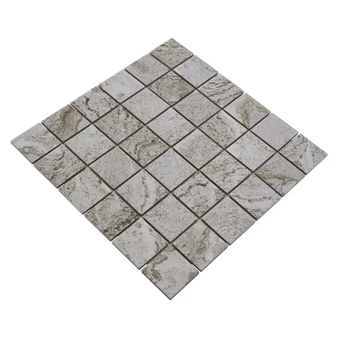 Mosaikfliese Quadrat HWA 4LG - 29,8 x 29,8 cm, Beige/Hellgrau, Matt - Quadratische Mosaikfliese mit einer grauen Marmorierung, die ein elegantes und modernes Design für Badezimmer und Küchen bietet.