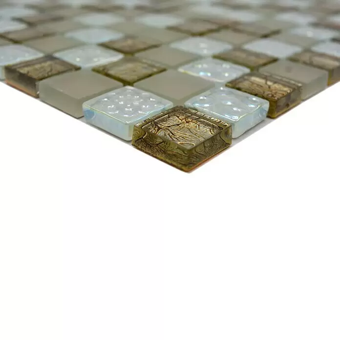 Mosaikfliese Quadrat Crystal Mix XCM 8LU80 - 29,8 x 29,8 cm, Champagner, Glänzend - Detailaufnahme