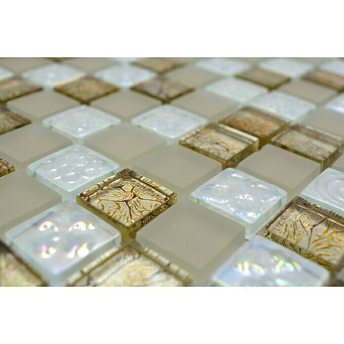 Mosaikfliese Quadrat Crystal Mix XCM 8LU80 (29,8 x 29,8 cm, Champagner, Glänzend)