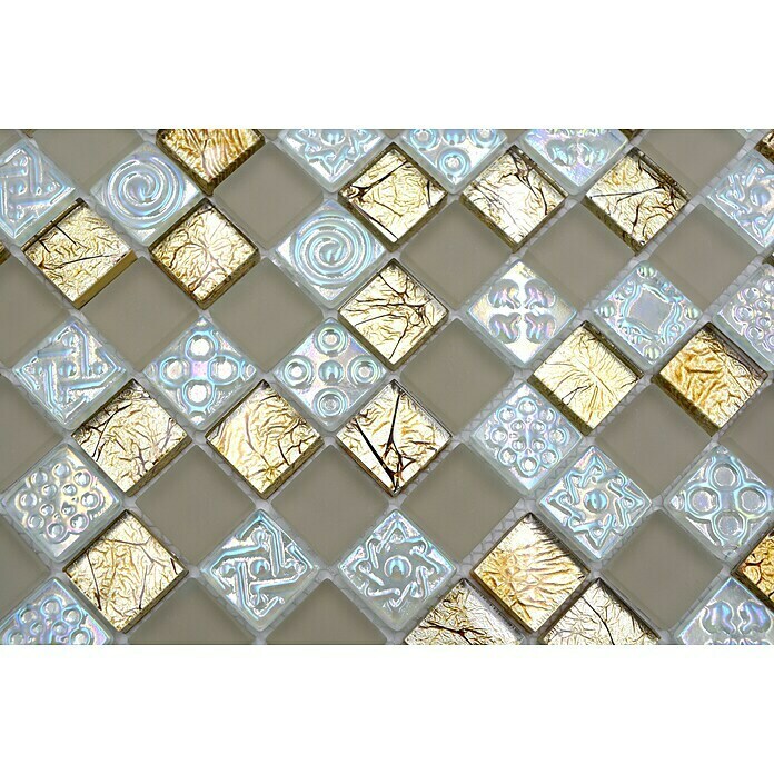 Mosaikfliese Quadrat Crystal Mix XCM 8LU80 (29,8 x 29,8 cm, Champagner, Glänzend)