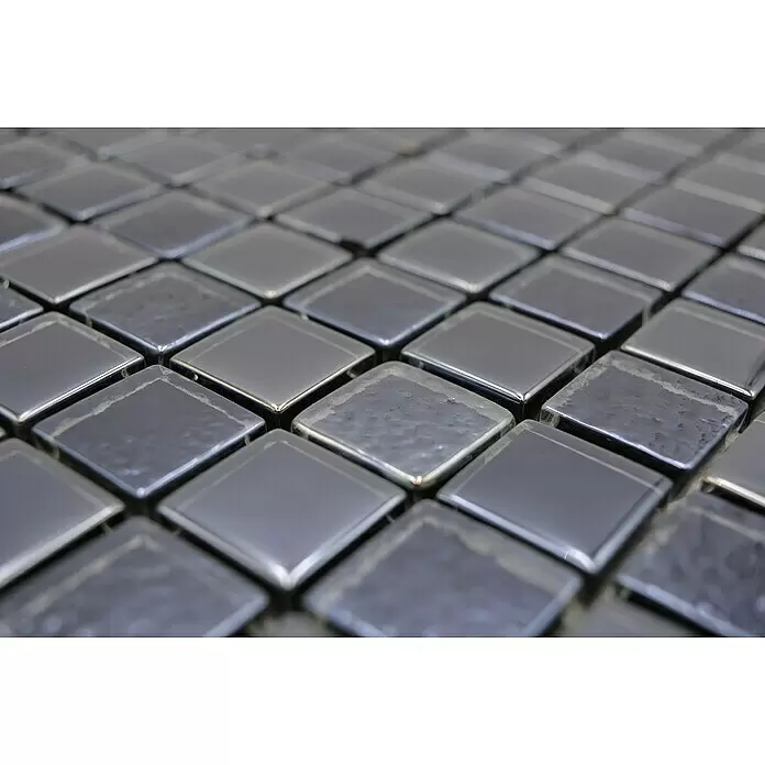 Mosaikfliese Quadrat Crystal Mix XCM 8LU89 - 29,8 x 29,8 cm, Schwarz, Glänzend - Detailaufnahme