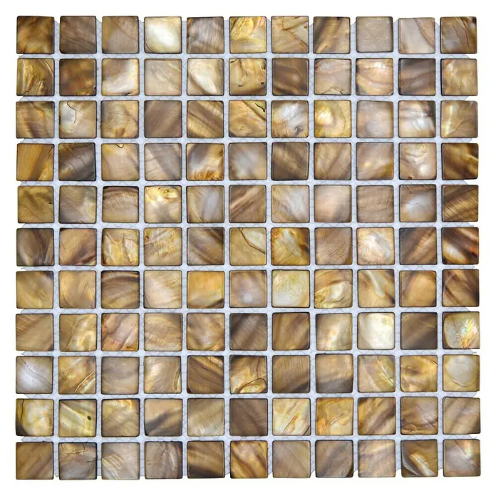 Mosaikfliese Quadrat Mix SM 2569 - 30 x 30 cm, Beige/Braun, Glänzend - Quadratische Mosaikfliesen aus natürlichem Perlmut, schimmernde braune Farbtöne, perfekte Wandverkleidung für Badezimmer und Küche.