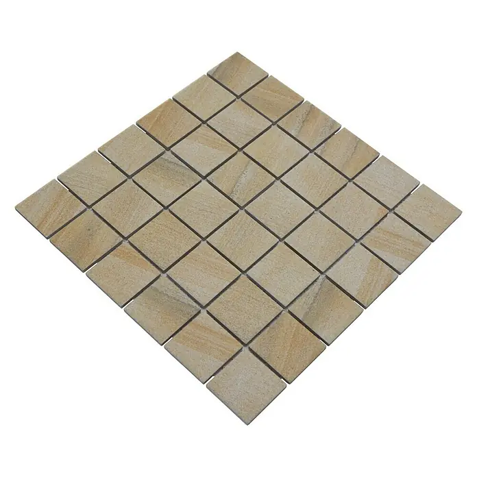 Mosaikfliese Quadrat AI SO 98 - 29,8 x 29,8 cm, Beige, Matt - Quadratische Fliesenmatte aus hellem Sandstein mit natürlicher Maserung für Boden- und Wandbeläge.