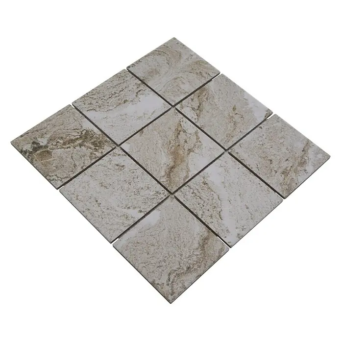 Mosaikfliese Quadrat HWA 9LG - 29,8 x 29,8 cm, Hellgrau, Matt - Quadratische Keramikfliesen mit beigem Marmorlook. Ein elegantes Wand- oder Bodenfliesenmuster für Wohn- und Gewerberäume.