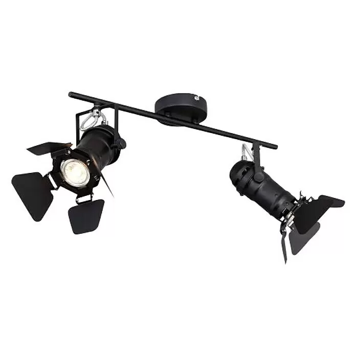 Globo Regleta Egon - 100 W, Negro, GU10 - Foco de carril negro con dos proyectores ajustables, uno iluminado.