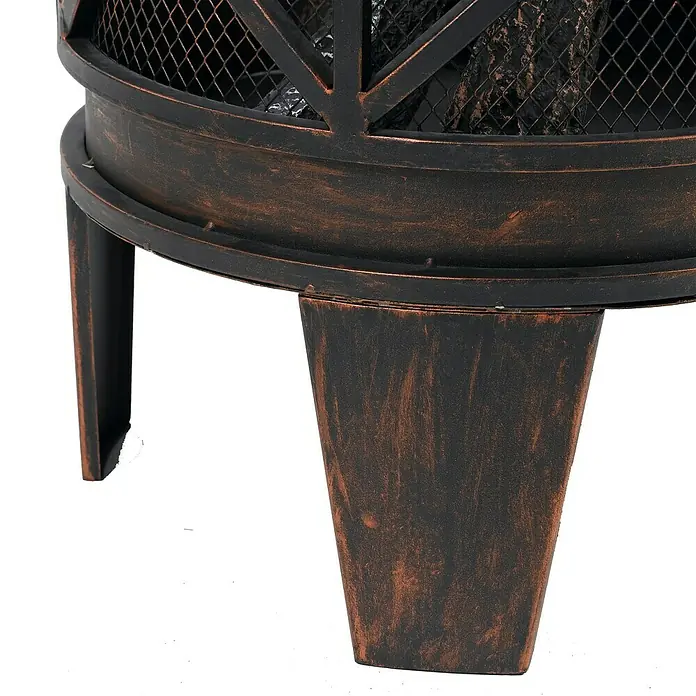 Tepro Feuerkorb GracewoodØ x H: 42 cm x 53 mm, Schwarz/Bronze - Nahaufnahme einer wetterfesten Feuerstelle aus Metall mit rustikalem Finish und stabilen Standbeinen.