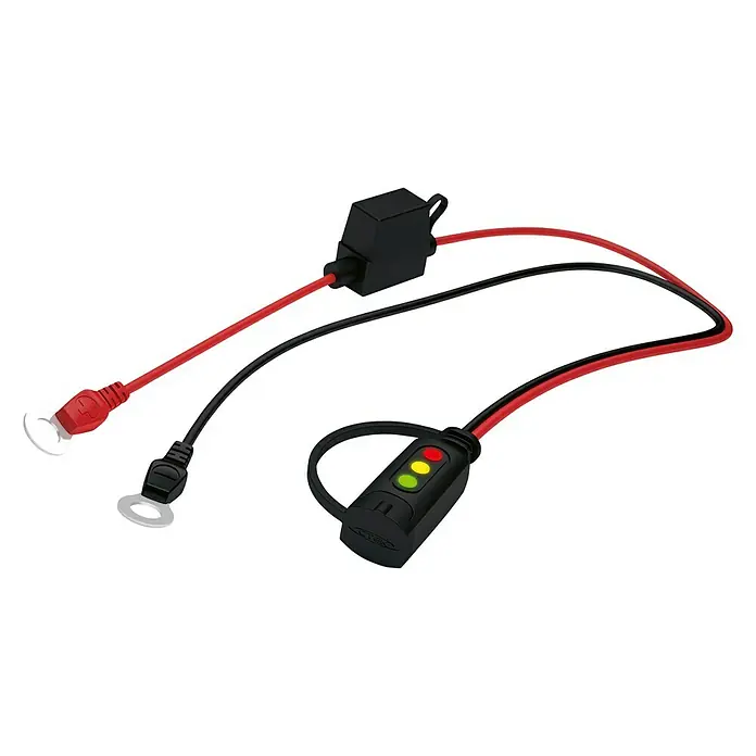 CTEK Ladezustandsanzeige CTX INDICATOR EYELET - M 8 - Abbildung eines CTEK-Batterieladegeräts mit LED-Anzeige für den Batteriestatus und Anschlussklemmen.