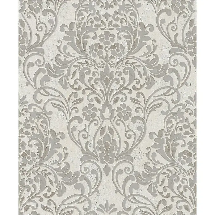 Papel pintado Damasco - Gris, 10,5 x 0,53 m - Elegante papel tapiz con estampado de damasco gris. El diseño decorativo agrega un toque de sofisticación y estilo a cualquier habitación.