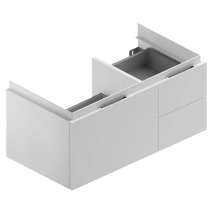 Riva Tape Waschtischunterschrank - 83,5 x 42,2 x 38,6 cm, Weiß - Weißer Waschtischunterschrank zur Wandmontage mit offenen Schubladen für das Badezimmer oder WC. Stilvolles Design für moderne Badezimmer.
