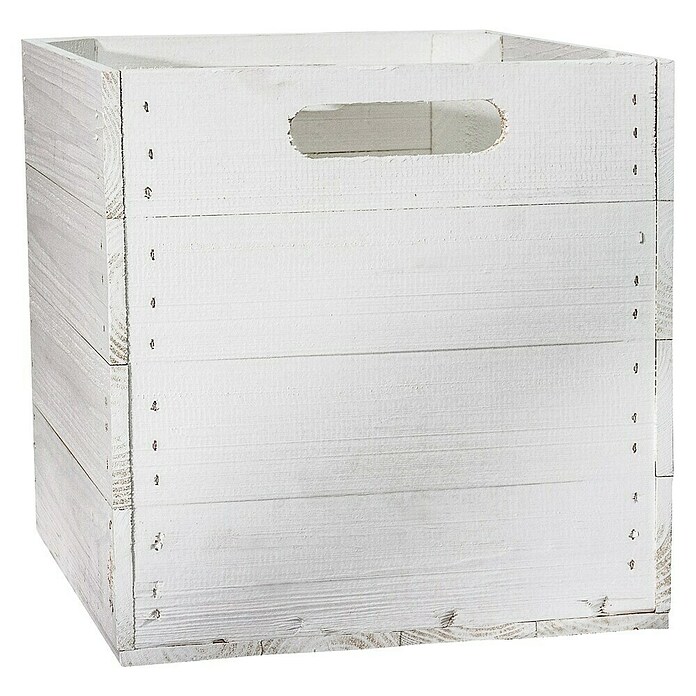 Holzkiste weiß mit Eingriffen (L x B x H: 32,5 x 33 x 37,5 cm, Weiß, 2 Eingriffe) | BAUHAUS