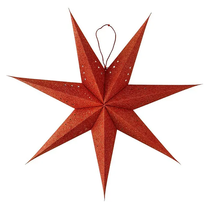 Estrella LED Estrella - Rojo, Color de luz: Blanco cálido, Funciona con pilas - Estrella de Navidad roja con ocho puntas y un pequeño lazo para colgar. Ideal como decoración para la temporada festiva.