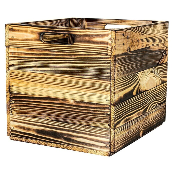 Holzkiste geflammt mit Eingriffen (L x B x H: 32,5 x 33 x 37,5 cm, Natur, 2 Eingriffe) | BAUHAUS
