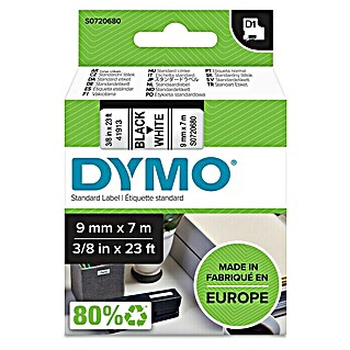 Dymo Cinta para etiquetado D1 (7 m x 9 mm, Color presión: Negro, Color cinta: Blanco, Plástico)