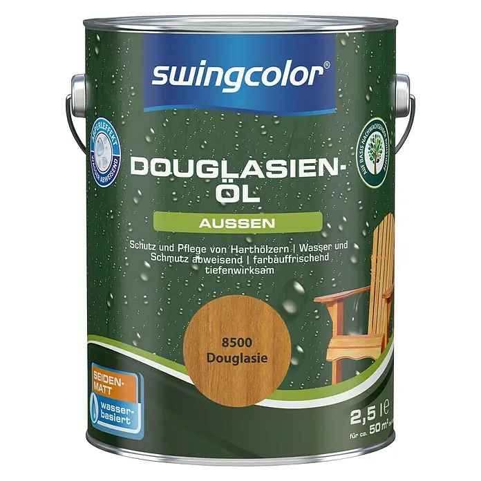 swingcolor Douglasien-Öl - Douglasie, 2,5 l, Seidenmatt - Dose Douglasien-Öl von Swingcolor für den Außenbereich, seidenmatt, wasserbasiert, zum Schutz und zur Pflege von Harthölzern.