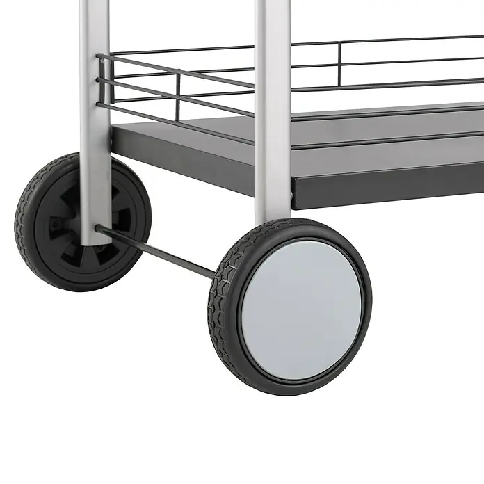 Tepro Untergestell Universal - L x B x H: 150,5 x 59,5 x 97,5 cm, Stahl - Nahaufnahme eines Servierwagens mit Rädern, ideal für den Transport von Speisen und Getränken im Freien.