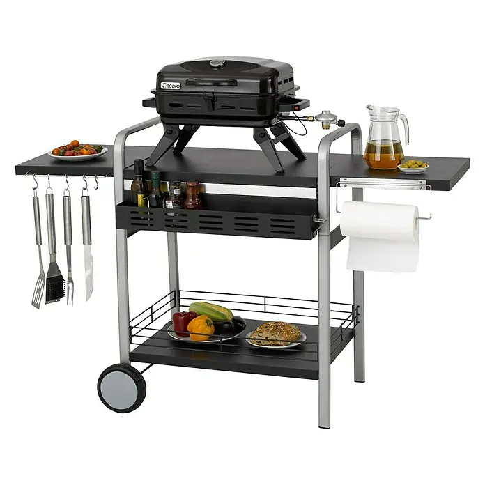 Tepro Untergestell Universal - L x B x H: 150,5 x 59,5 x 97,5 cm, Stahl - Ein TePro Gasgrillwagen mit Zubehör, ideal für den mobilen Einsatz beim Grillen. Mit Ablageflächen und Haken für Grillutensilien.