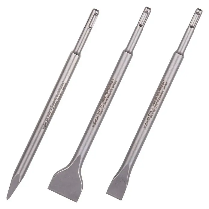 Wolfcraft Meißel-Set - 3 -tlg., SDS Plus - Set mit drei Wolfcraft-Meißeln, ideal für Abbruch- und Mauerarbeiten. Robuste Werkzeuge für präzise Ergebnisse.