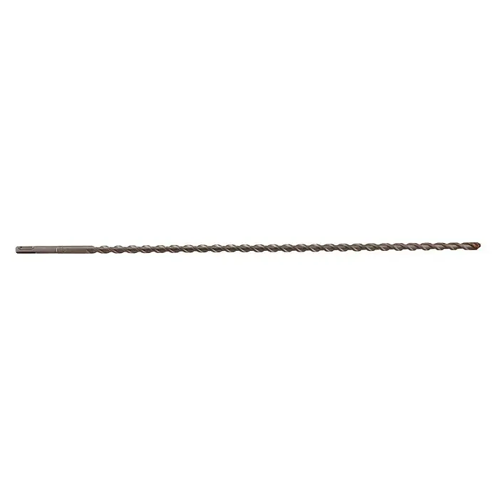 Wolfcraft Beton- & Steinbohrer Standard - Durchmesser Bohrer: 12 mm, Länge: 600 mm - Auf dem Bild ist ein langer, spiralförmiger Betonbohrer mit einem SDS-Plus-Schaft vor einem schwarzen Hintergrund zu sehen.