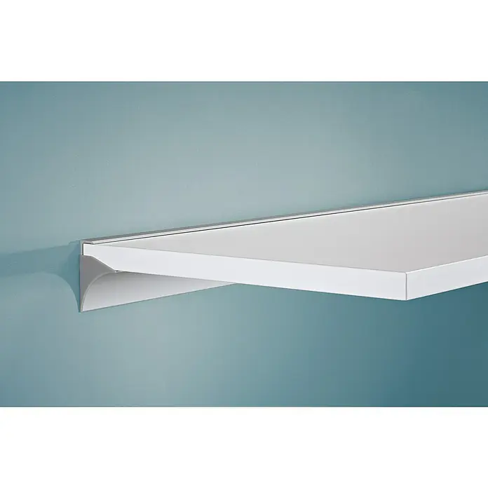 Dolle Regalträger Rail - Länge: 600 mm, Geeignet für: Max. Regalbodenstärke 19 mm - Elegantes, schwebendes Wandregal in Weiß, das sich nahtlos in moderne Innenräume einfügt und stilvollen Stauraum bietet.