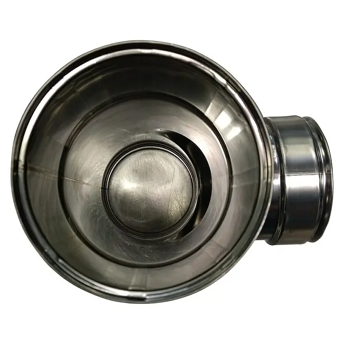 Te para estufas - Diámetro: 80 mm, 90 °, Acero inoxidable - Codo de acero inoxidable con superficie brillante y formas redondeadas para aplicaciones industriales.