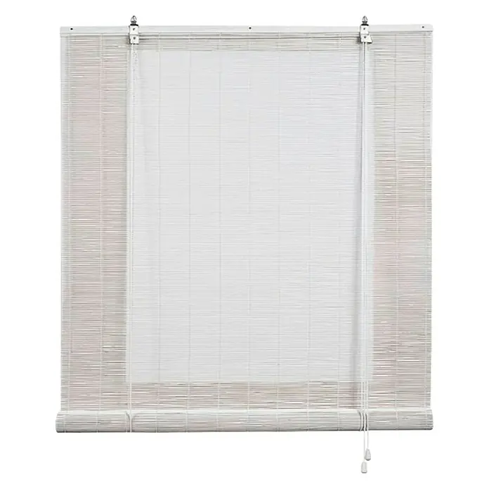 Estor enrollable Ocres - An x Al: 90 x 175 cm, Yeso, Unicolor - Vista de un estor de bambú blanco, que filtra suavemente la luz al tiempo que proporciona privacidad. Ideal para cualquier hogar.