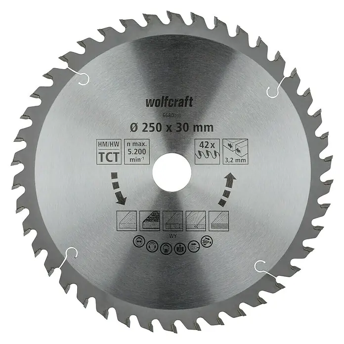 Wolfcraft Kreissägeblatt Serie orange - 250 mm, Bohrung: 30 mm, Anzahl Zähne: 42 Stk. - Kreissägeblatt von Wolfcraft mit einem Durchmesser von 250 mm und einer Bohrung von 30 mm, ideal für präzise Schnitte in Holz und Holzwerkstoffe.