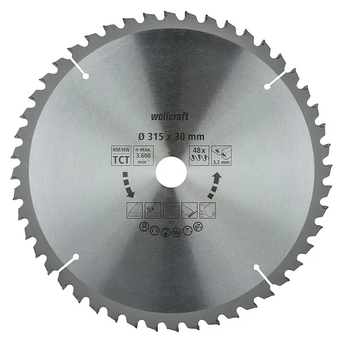 Wolfcraft Kreissägeblatt Serie lila - 315 mm, Bohrung: 30 mm, Anzahl Zähne: 48 Stk. - Kreissägeblatt von Wolfcraft, Durchmesser 315 mm, Bohrung 30 mm, mit 48 Zähnen für präzise Schnitte in Holz und Kunststoffe.