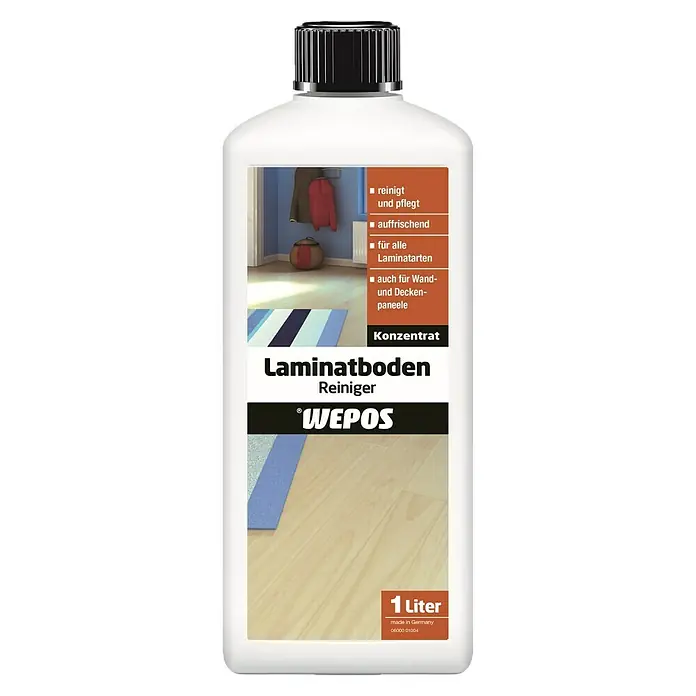 Wepos Reinigungsmittel Laminatboden Reiniger - 1 l, Flasche - Laminatboden-Reiniger von Wepos, ein Konzentrat für die Reinigung und Pflege aller Laminatarten.